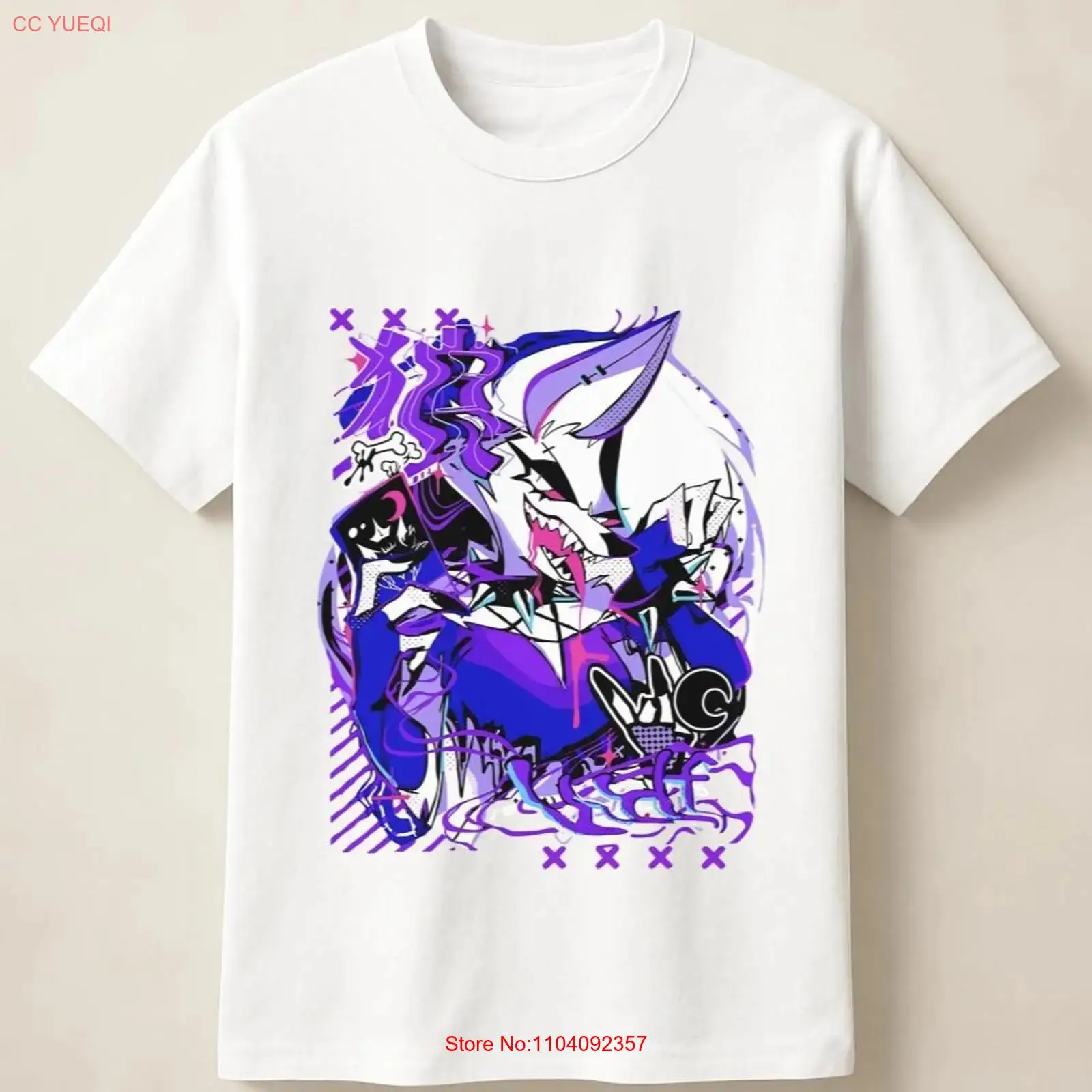 Anime Themed Merchandise - เสื้อยืดลายกราฟฟิตี้หมาป่าอนิเมะสีม่วง สไตล์ศิลปะกรีดร้อง วินเทจ ลุคย้อนยุค ผ้าเนื้อนุ่ม ยืดหยุ่น