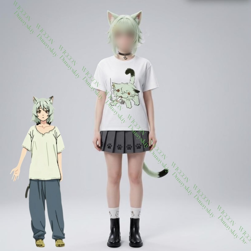 Anime Merchandise T-Shirts - เสื้อยืดแขนสั้นลายพิมพ์น่ารัก Chainsmoker Cat Yaniko Satou ผ้าฝ้าย
