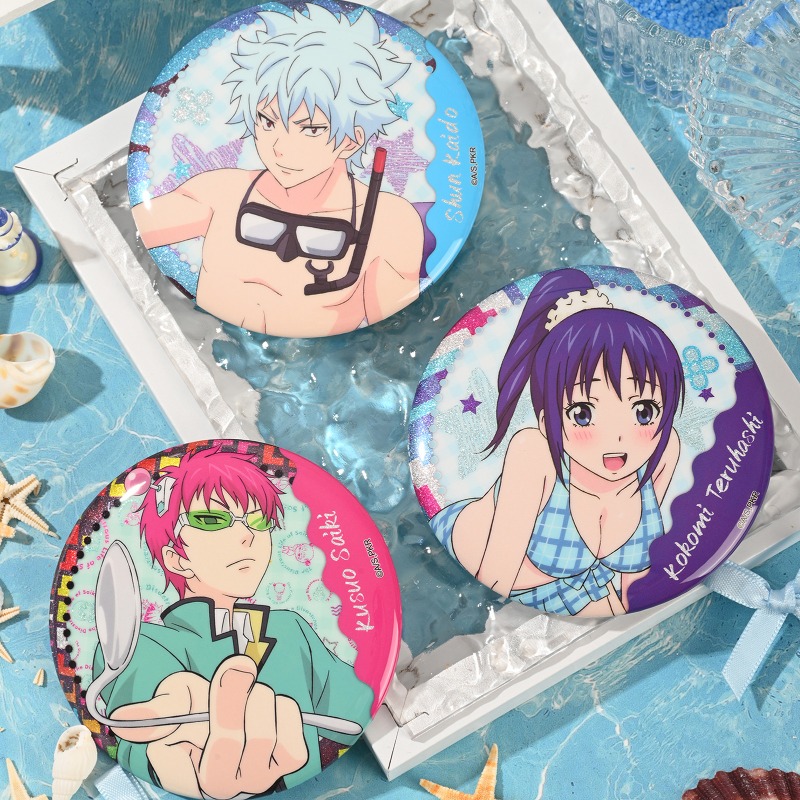 Pin Button Badge - ซาอิคิ คุซึโอะ สินค้าอนิเมะน่ารัก เข็มกลัดโลหะทรงกลม ป้ายตกแต่งการ์ตูน สำหรับเสื้อผ้า