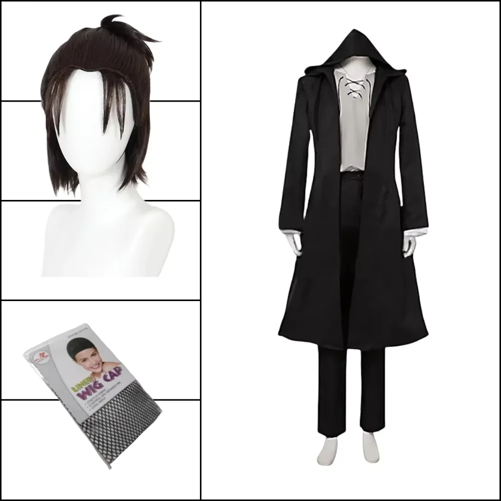 Anime Themed Merchandise - 2026 เอเรน เยเกอร์คอสเพลย์อะนิเมะไททันเครื่องแต่งกายวิกผมคอสเพลย์ เอเรน เยเกอร์สีดำมีฮู้ดเสื้อยืดกางเกงเสื้อผ้าฮาโลวีน