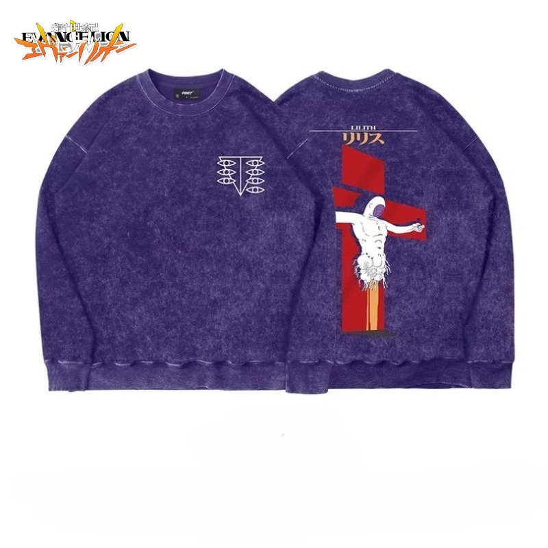 Anime Merchandise Jacket - เสื้อยืดลายการ์ตูนอนิเมะ EVA-01 สไตล์ญี่ปุ่น ล้างทำสีวินเทจ แนวเรโทร สำหรับผู้ชาย